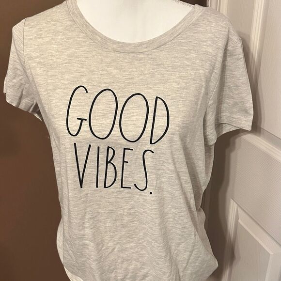 Rae Dunn  good vibes Women's Gray Graphic Tee NWOT - Picture 2 of 7
